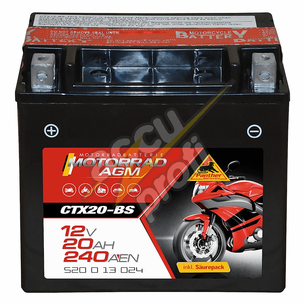 Panther YTX20L-BS Motorradbatterie GEL 12V 18Ah CTX20L-BS